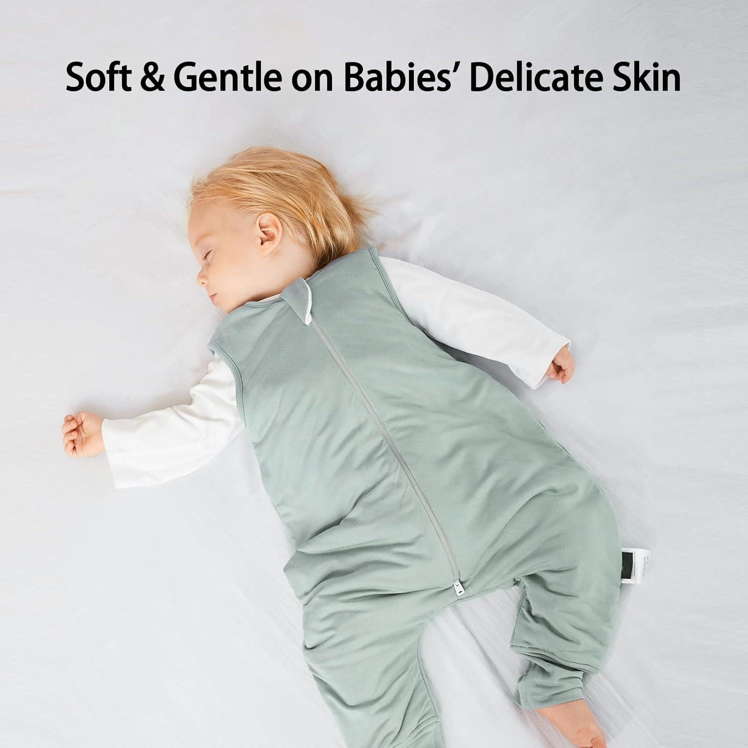 imageBubblePanda Rayon Made From Bamboo Toddler Sleep Sack with Feet 2436 Months 25 Tog Winter Ultra Soft Warm Baby Sleep Bag Walker 2t3t Quilted Thick Wearable Blanket with Legs 2Way ZipperSage