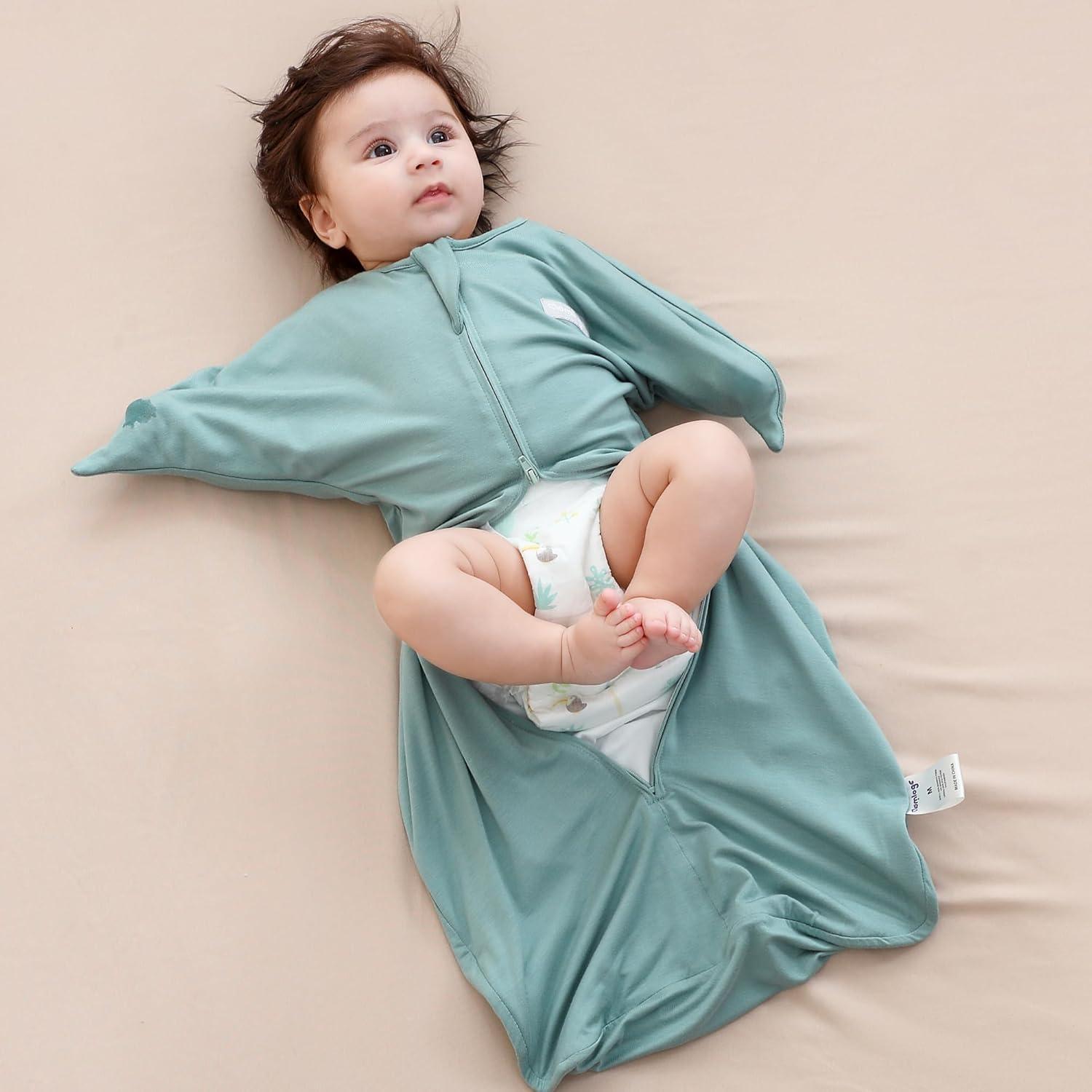 imagePuppyPaws Baby Sleep Sack 15 TOG Transitional Swaddle with Arms Up Length Sleeves and Mitten Cuffs Sleep Sack 69 Months Wearable Blanket Baby 95 Rayon derived from Bamboo 5 Spandex10toggreen