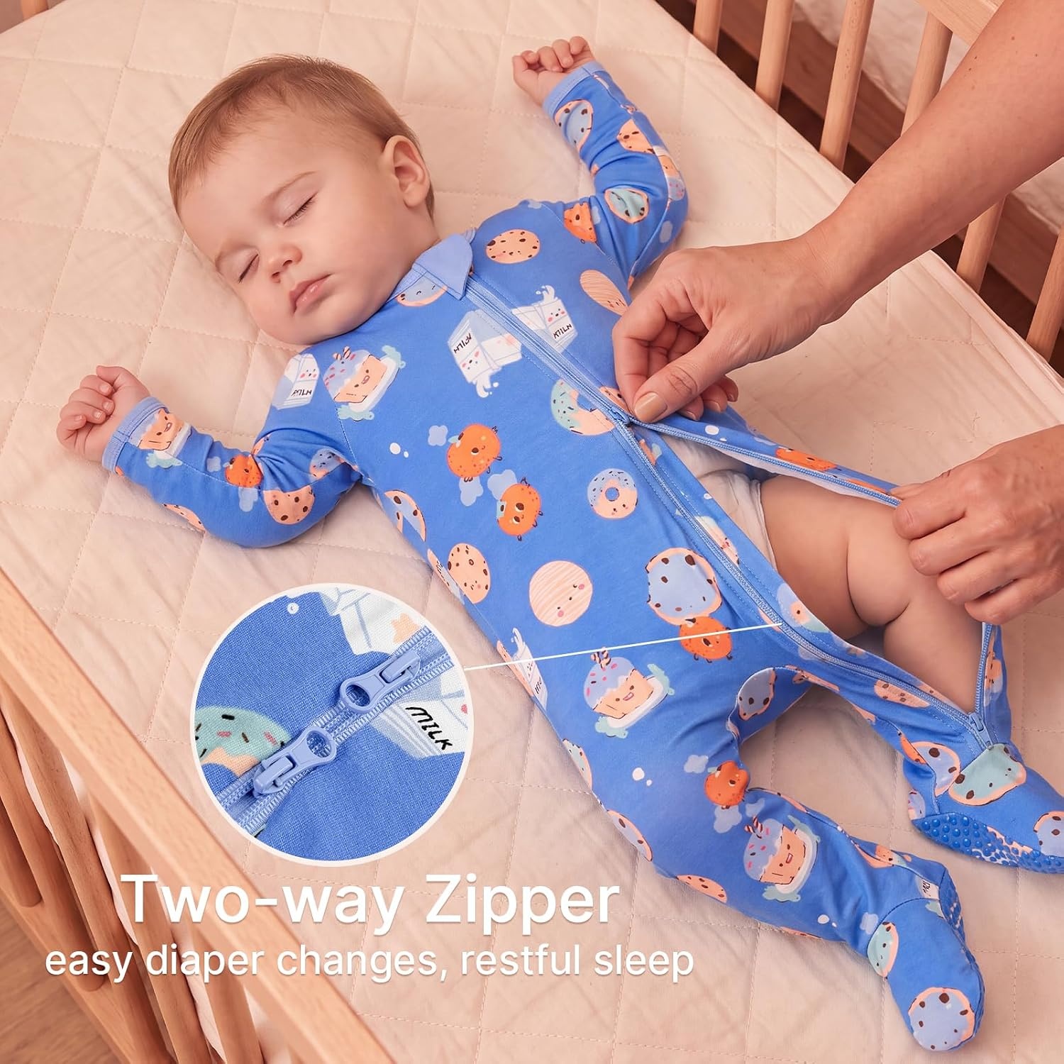 image:imageBubblePanda Rayon Made From Bamboo Baby Pajamas Long Sleeve SleepersBlue Cookies
