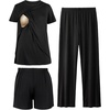 BubblePanda Maternity Nursing Pajamas Set 3 PCS Postpartum Breastfeeding Pj(Black)