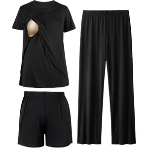 BubblePanda Maternity Nursing Pajamas Set 3 PCS Postpartum Breastfeeding Pj(Black)