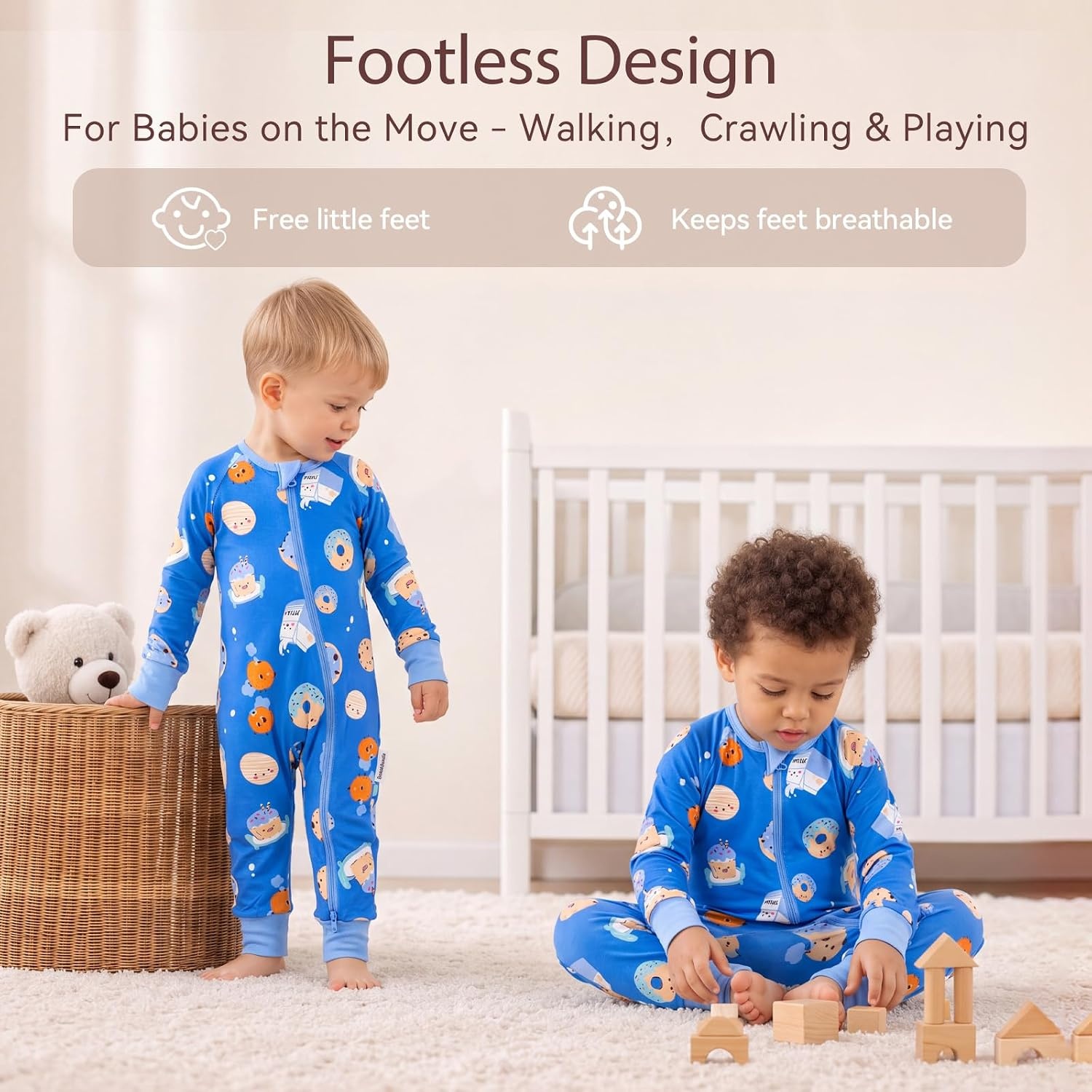 image:imageBubblePanda Baby Pajamas Rayon Made From Bamboo Footie Sleepers Girls BoysBlue Cookies