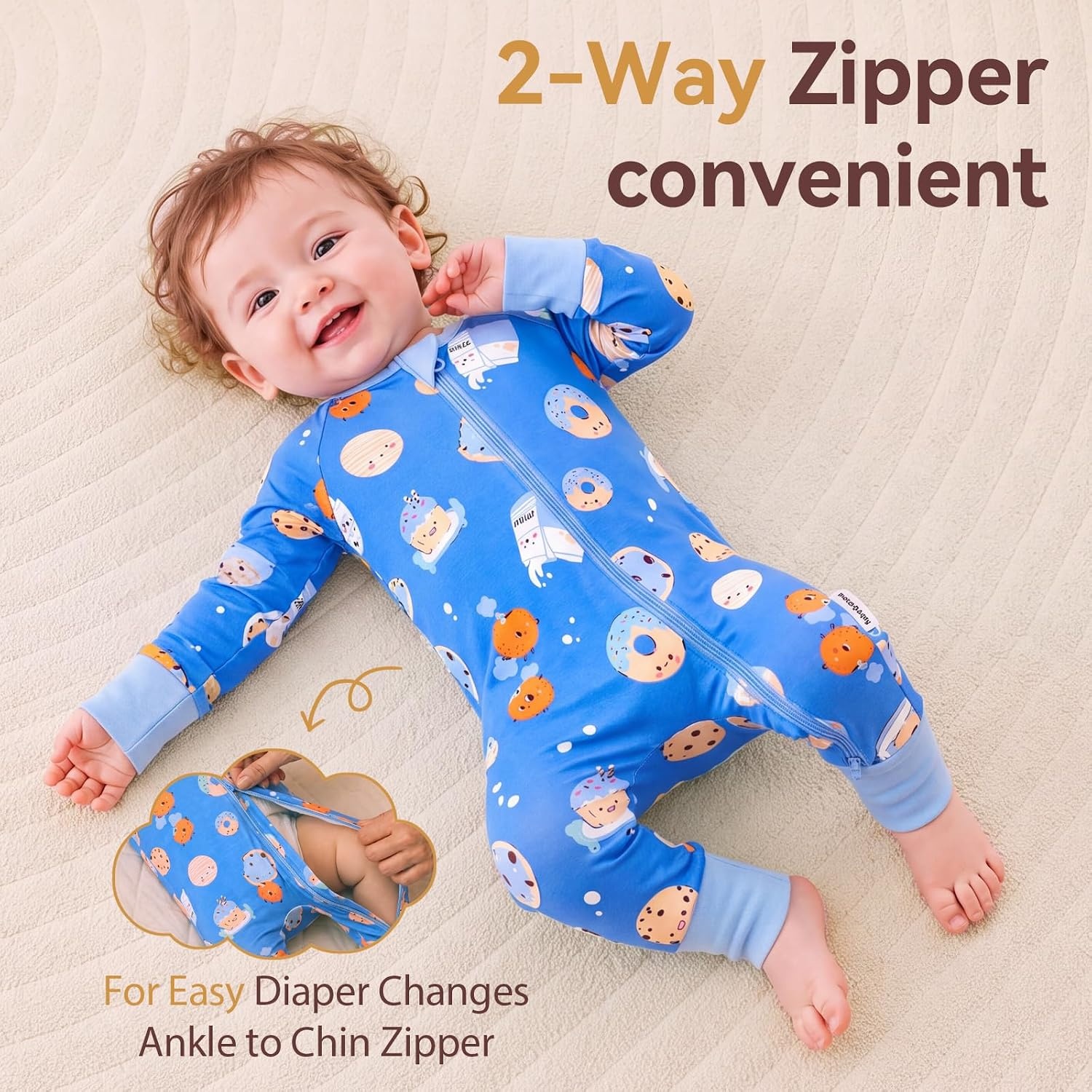 image:imageBubblePanda Baby Pajamas Rayon Made From Bamboo Footie Sleepers Girls BoysBlue Cookies
