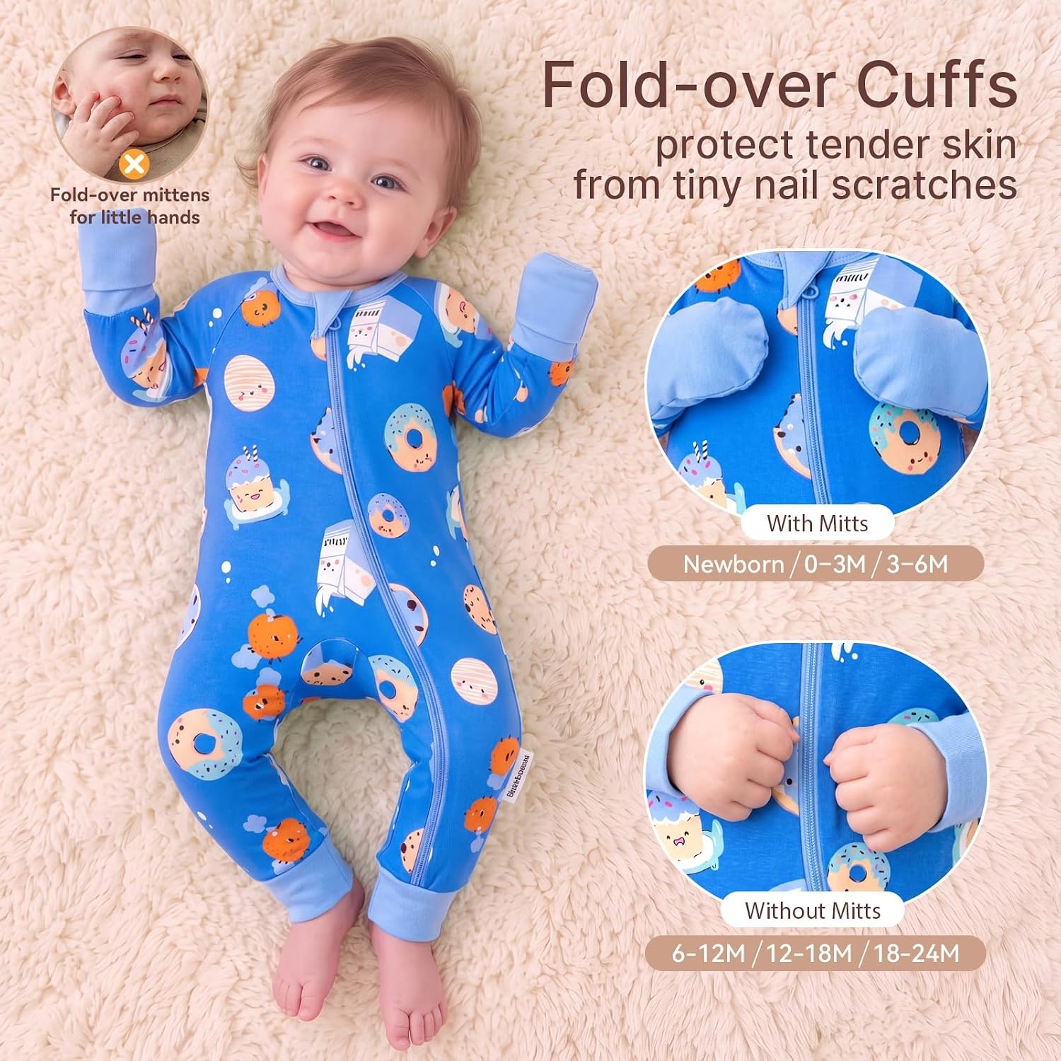 image:imageBubblePanda Baby Pajamas Rayon Made From Bamboo Footie Sleepers Girls BoysBlue Cookies