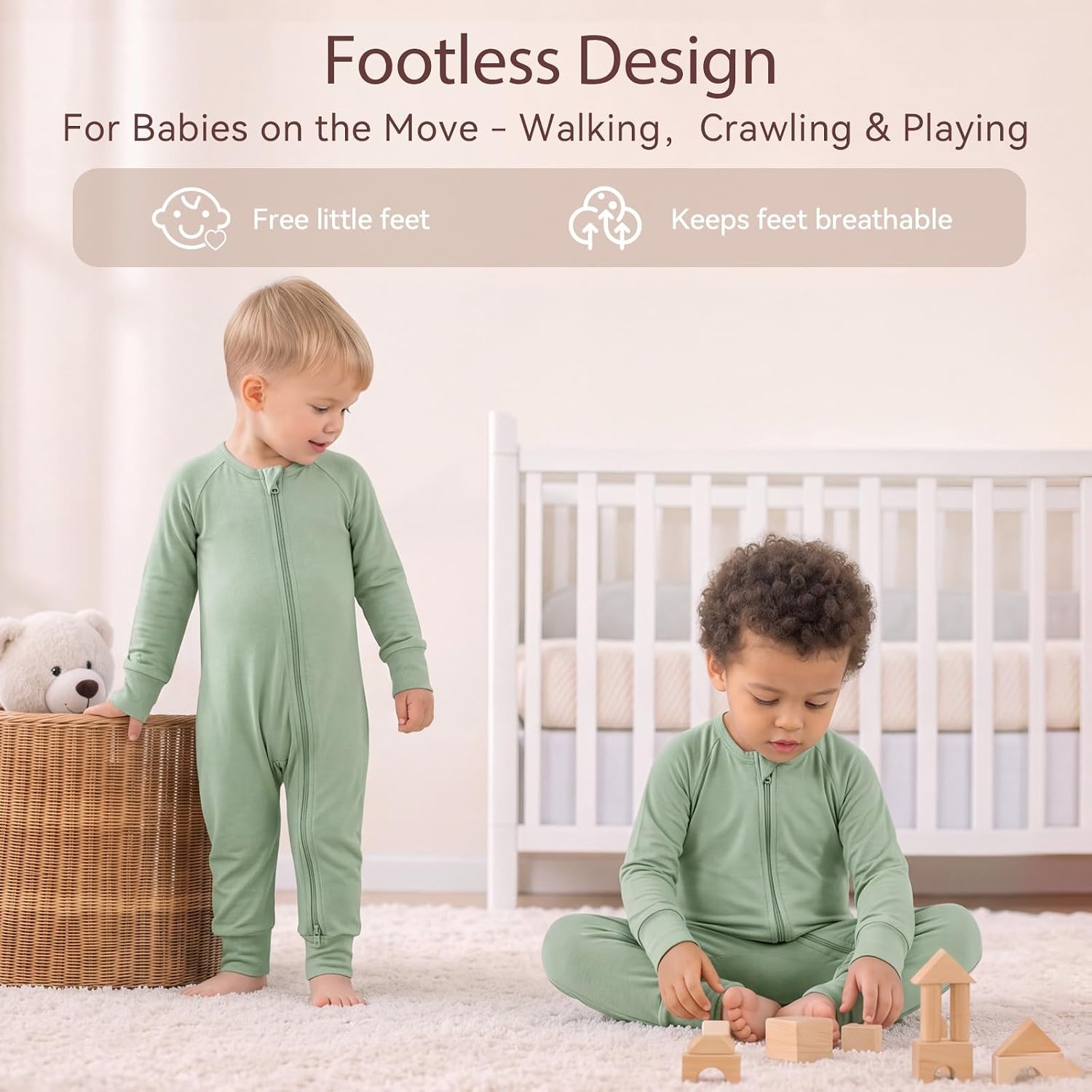 image:imageBubblePanda Baby Pajamas Rayon Made From Bamboo Footie Sleepers Girls BoysSage