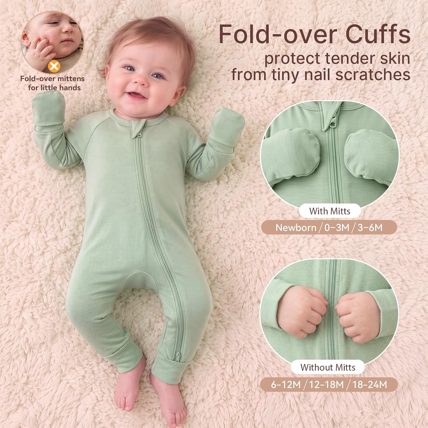 image:imageBubblePanda Baby Pajamas Rayon Made From Bamboo Footie Sleepers Girls BoysSage