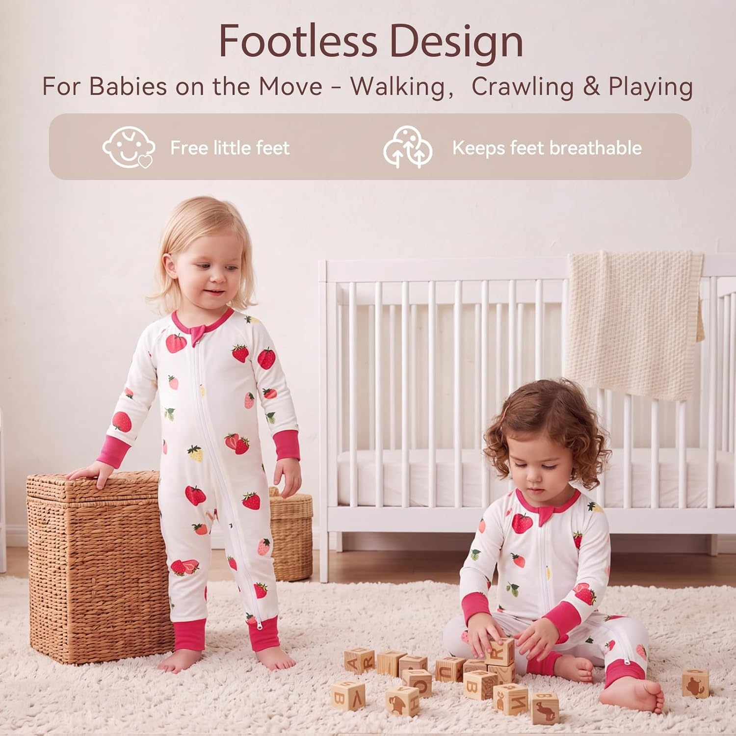 image:imageBubblePanda Baby Pajamas Rayon Made From Bamboo Footie Sleepers Girls BoysStrawberry