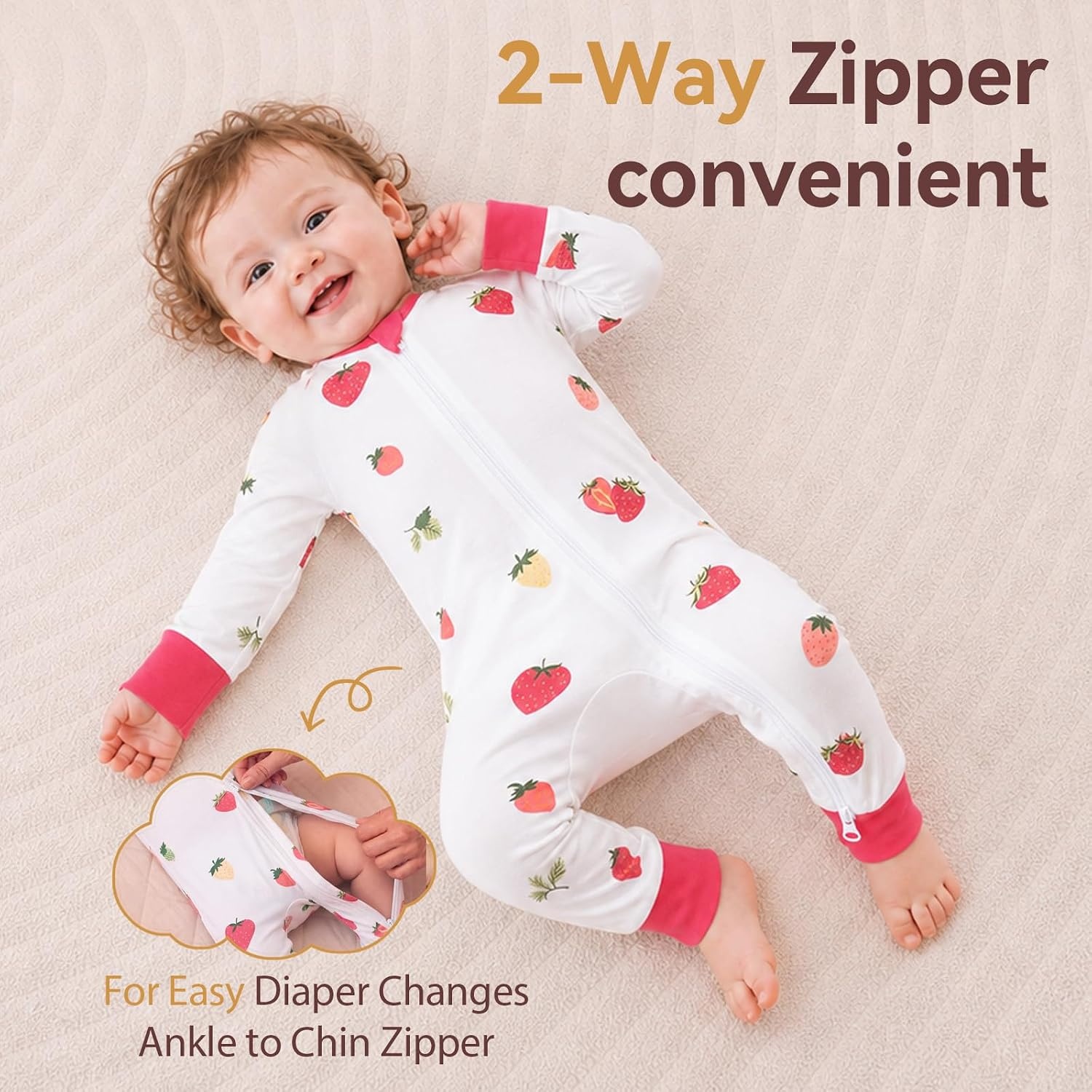 image:imageBubblePanda Baby Pajamas Rayon Made From Bamboo Footie Sleepers Girls BoysStrawberry