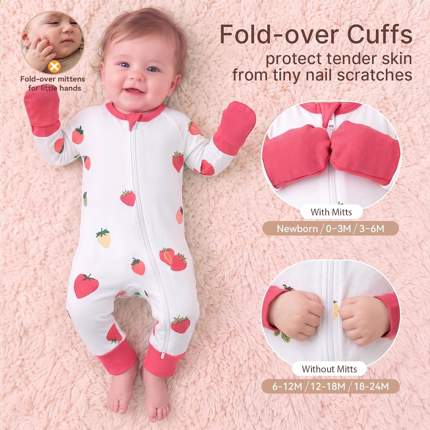 image:imageBubblePanda Baby Pajamas Rayon Made From Bamboo Footie Sleepers Girls BoysStrawberry