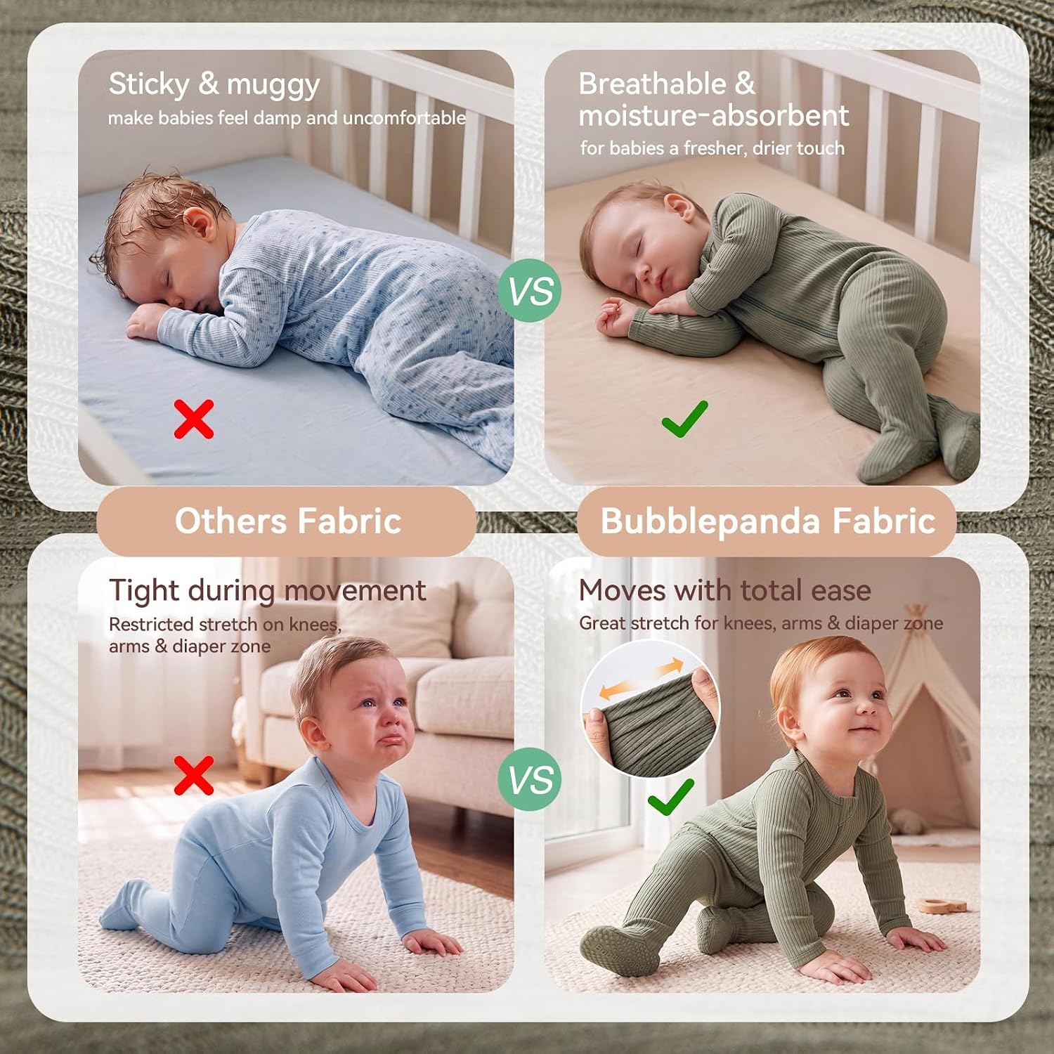 image:imageBubblePanda Rayon Made From Bamboo Baby Pajamas Unisex Newborn SleepersOlive Drab