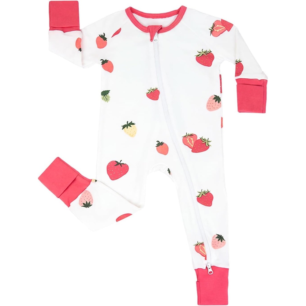 image:imageBubblePanda Baby Pajamas Rayon Made From Bamboo Footie Sleepers Girls BoysStrawberry