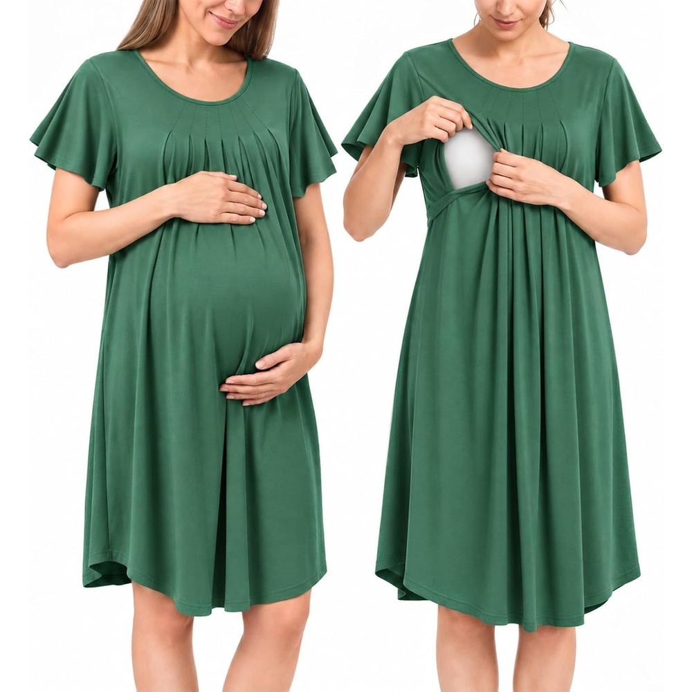 image:imageBubblePanda Rayon Made from Bamboo Nursing Nightgown Breastfeeding GownGreen