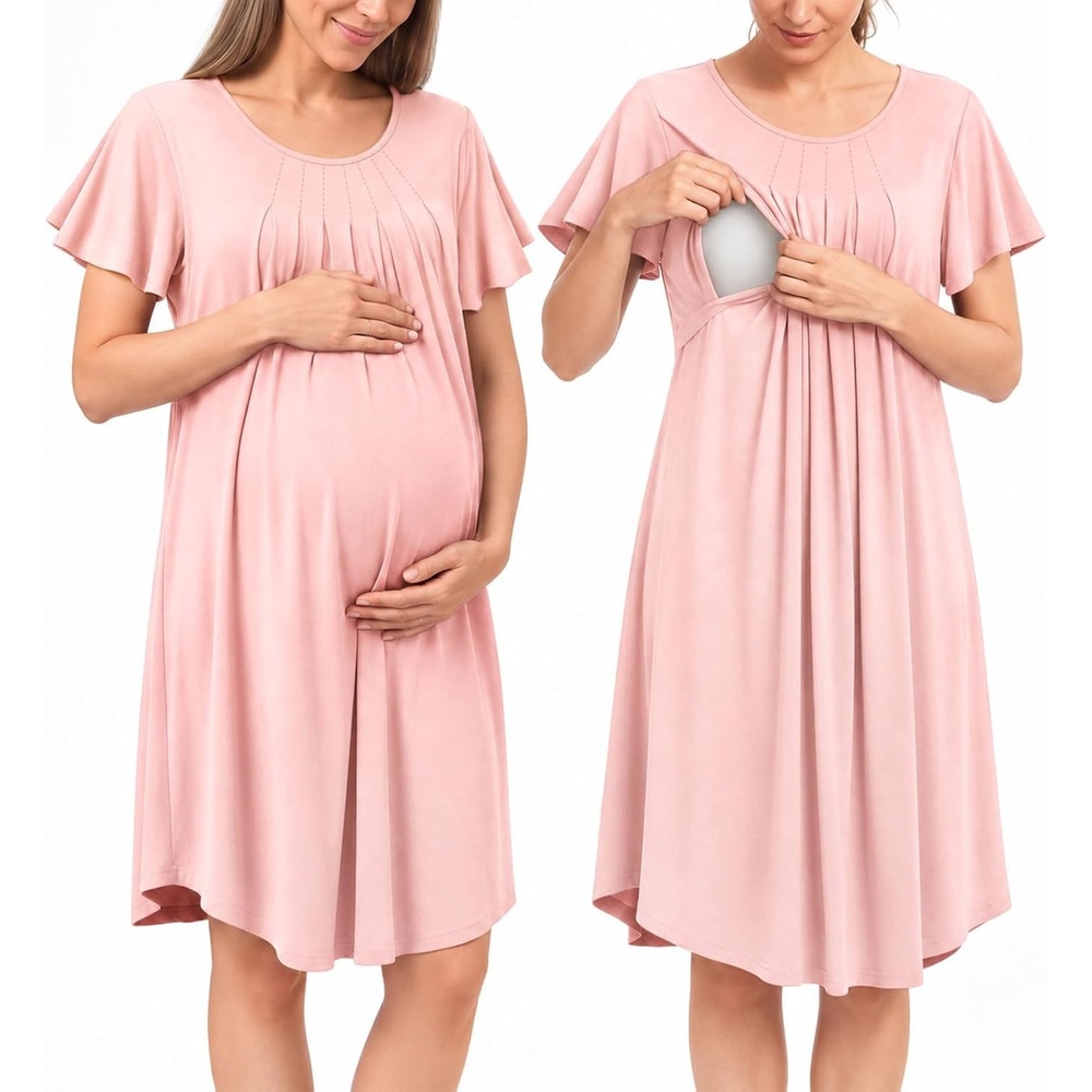image:imageBubblePanda Rayon Made from Bamboo Nursing Nightgown Breastfeeding GownPink