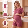 BubblePanda Maternity Nursing Pajamas Set 3 PCS Postpartum Breastfeeding Pj(Burgundy)