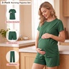 BubblePanda Maternity Nursing Pajamas Set 3 PCS Postpartum Breastfeeding Pj(Green)