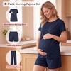 BubblePanda Maternity Nursing Pajamas Set 3 PCS Postpartum Breastfeeding Pj(Navy Blue)