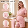 BubblePanda Maternity Nursing Pajamas Set 3 PCS Postpartum Breastfeeding Pj(Pink)