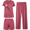 BubblePanda Maternity Nursing Pajamas Set 3 PCS Postpartum Breastfeeding Pj(Burgundy)