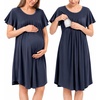 BubblePanda Rayon Made from Bamboo Nursing Nightgown Breastfeeding Gown(Navy Blue)