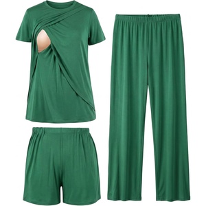 BubblePanda Maternity Nursing Pajamas Set 3 PCS Postpartum Breastfeeding Pj(Green)