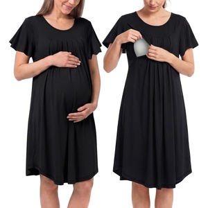 BubblePanda Rayon Made from Bamboo Nursing Nightgown Breastfeeding Gown(Black)