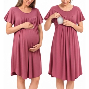 BubblePanda Rayon Made from Bamboo Nursing Nightgown Breastfeeding Gown(Burgundy)