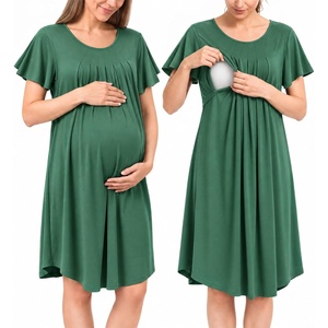 BubblePanda Rayon Made from Bamboo Nursing Nightgown Breastfeeding Gown(Green)