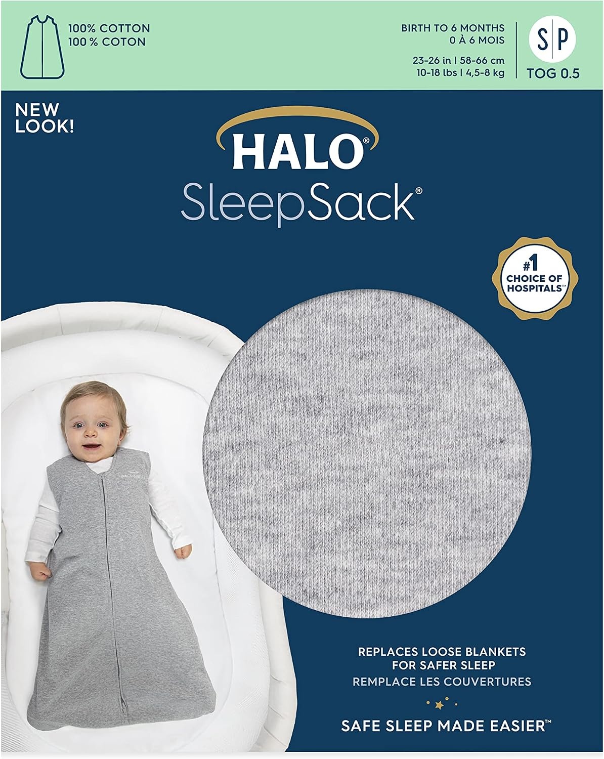 image:imageHALO SleepSack 100 Cotton Wearable Blanket Swaddle Transition Sleeping Bag TOG 05Heather Grey