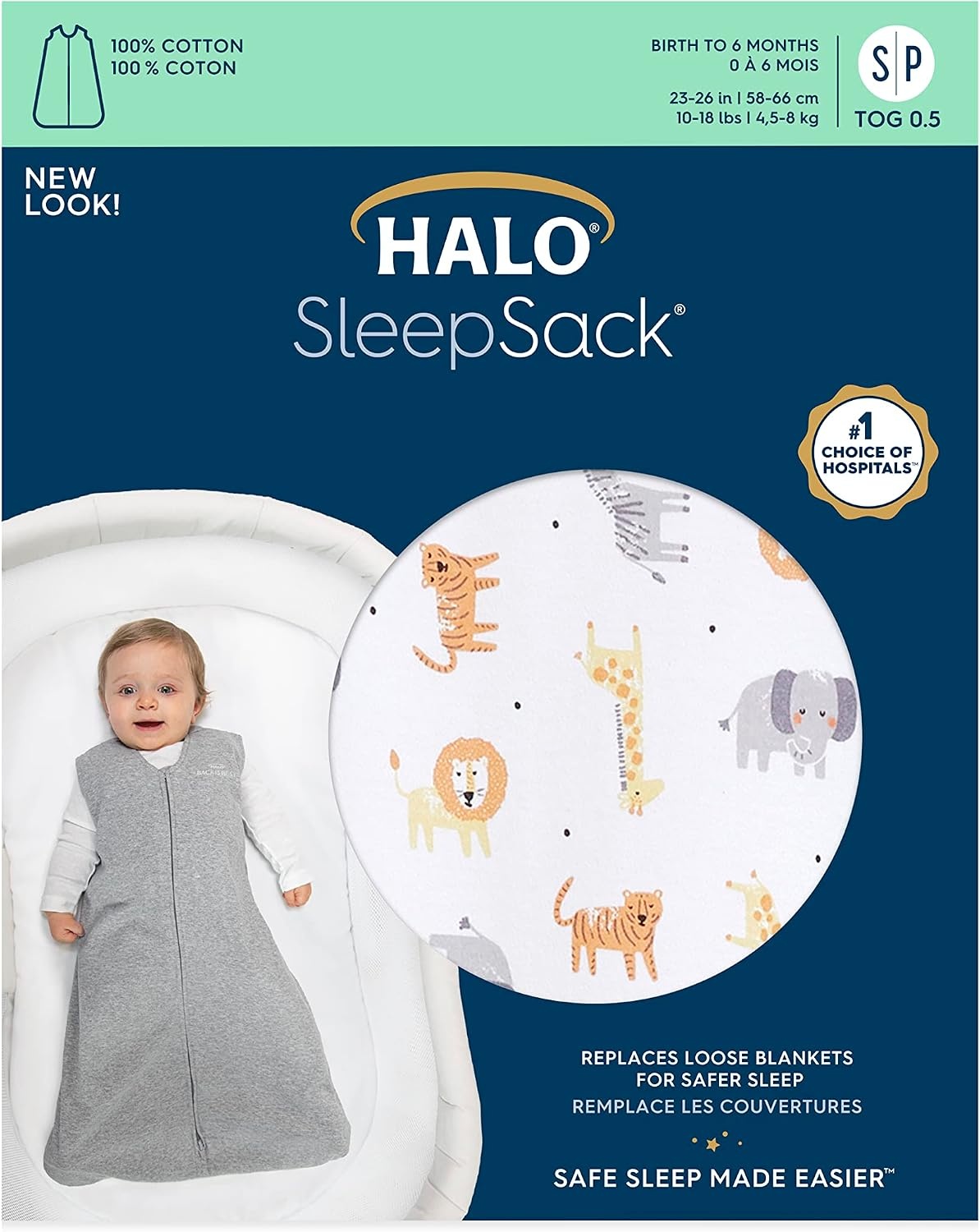 image:imageHALO SleepSack 100 Cotton Wearable Blanket Swaddle Transition Sleeping Bag TOG 05Jungle