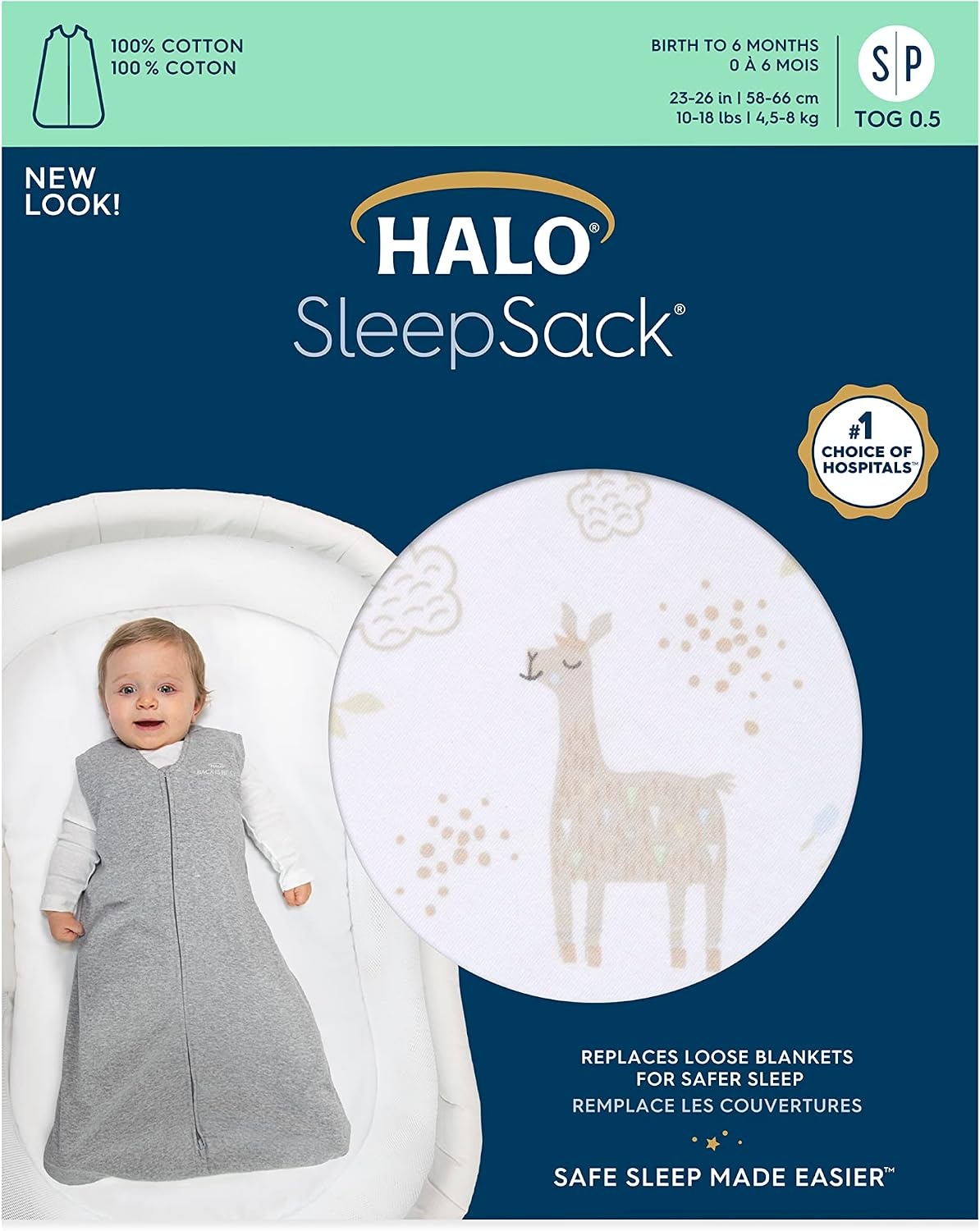 image:imageHALO SleepSack 100 Cotton Wearable Blanket Swaddle Transition Sleeping Bag TOG 05Llama Sand