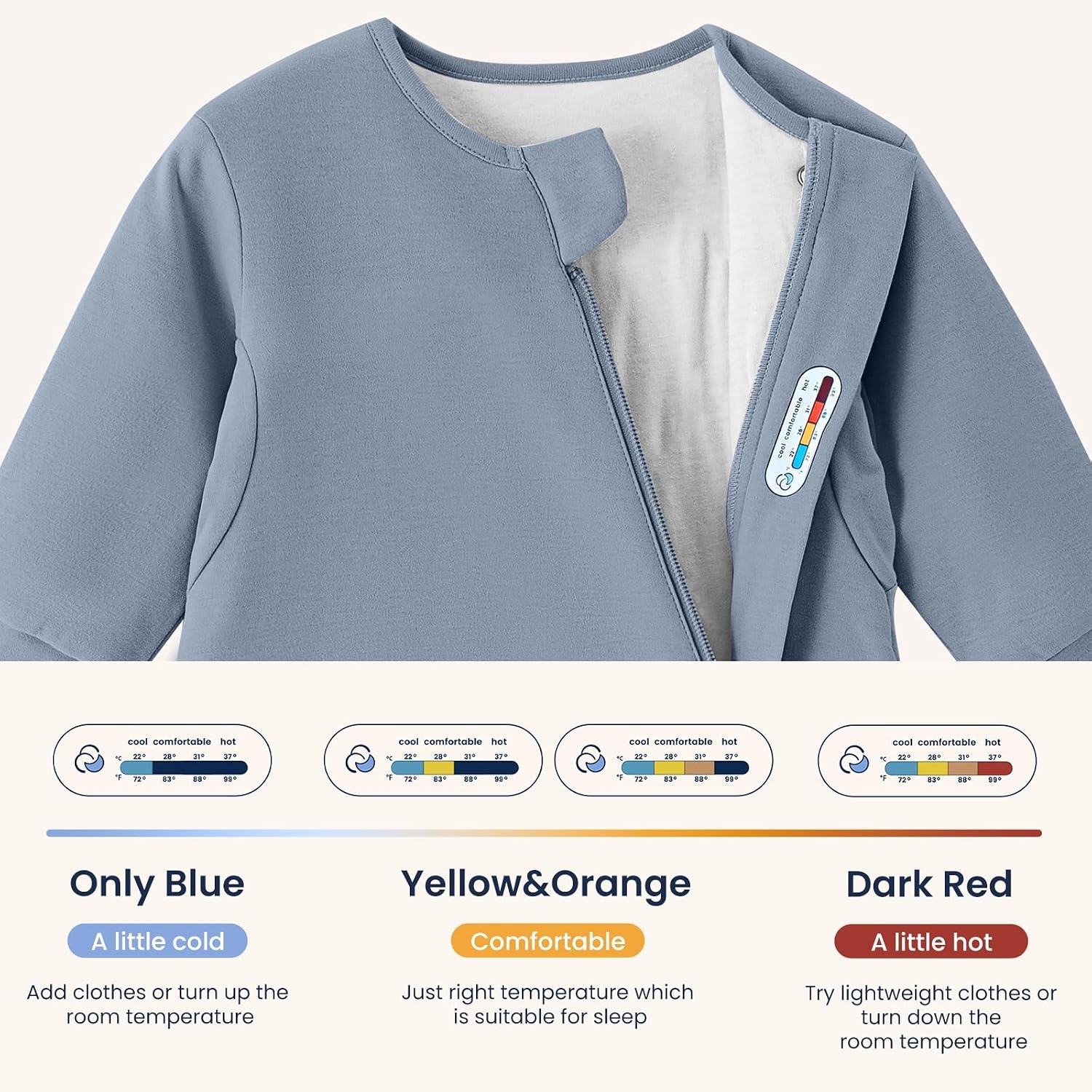image:imageKaiyaBaby Organic Cotton Baby Sleep Sack Long Sleeve 10 TOG 618MBlue Flint Stone