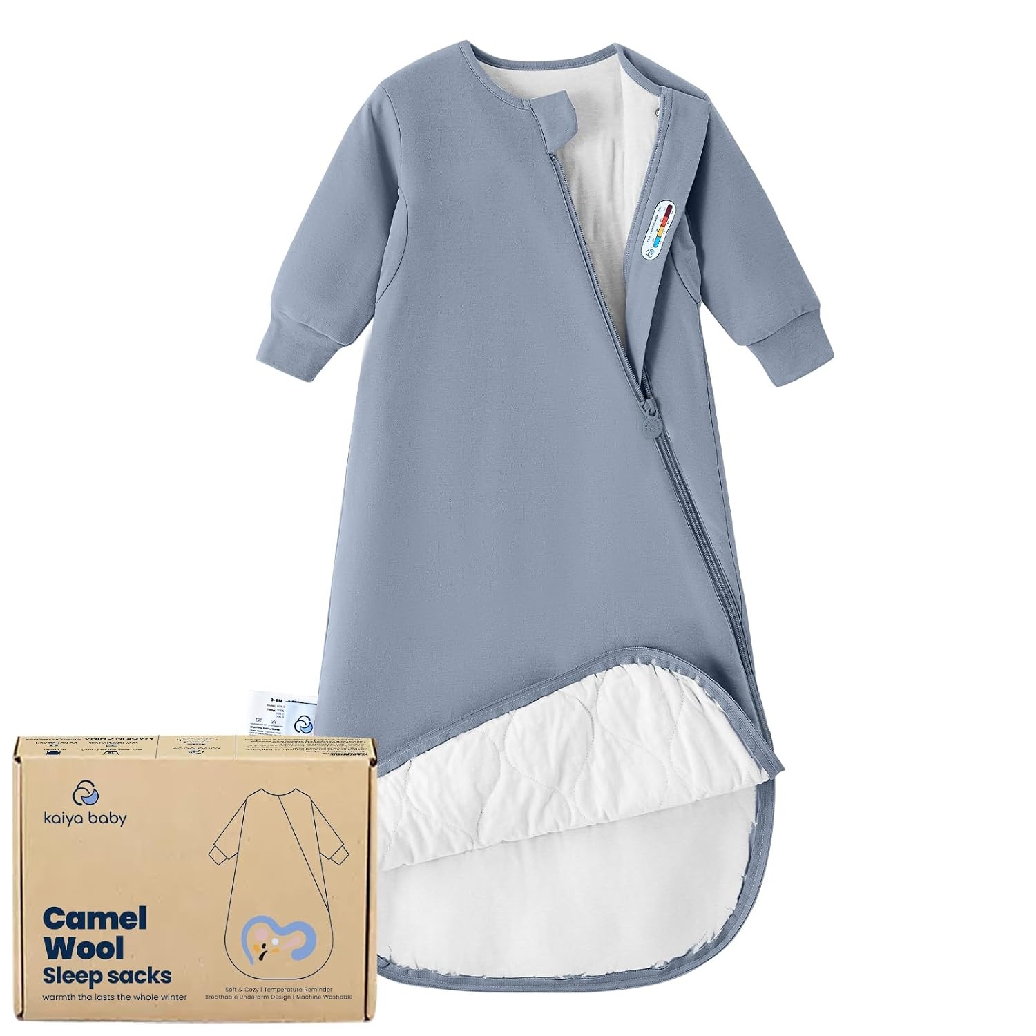 image:imageKaiyaBaby Organic Cotton Baby Sleep Sack Long Sleeve 10 TOG 618MBlue Flint Stone