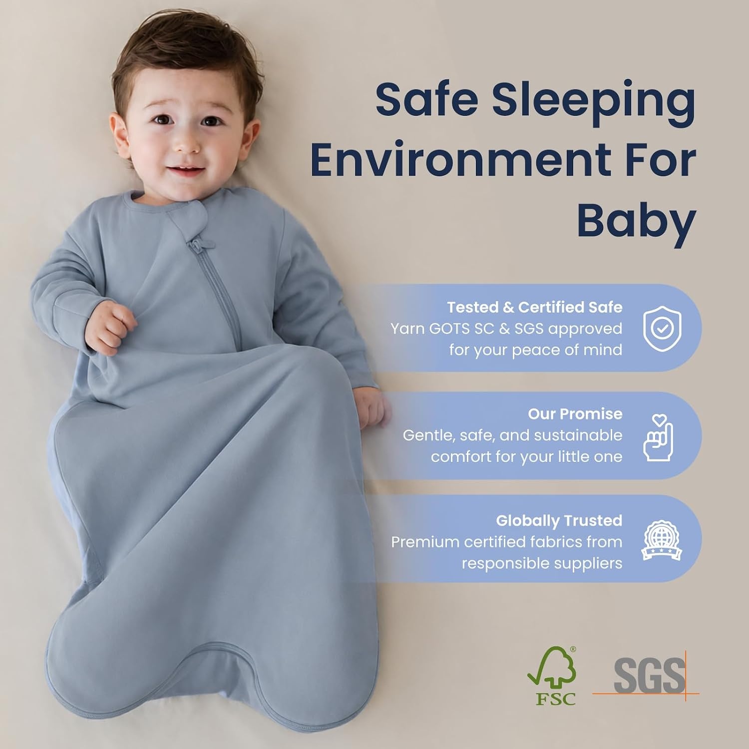 image:imageKaiyaBaby Organic Cotton Baby Sleep Sack Long Sleeve 10 TOG 618MBlue Flint Stone