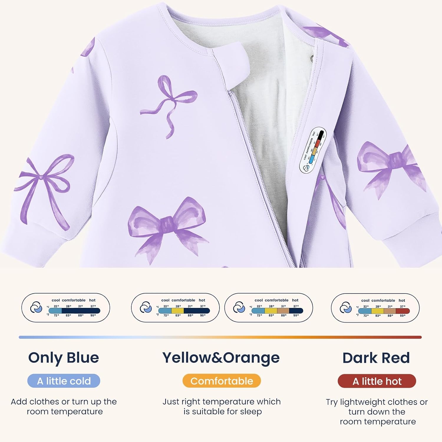 image:imageKaiyaBaby Organic Cotton Baby Sleep Sack Long Sleeve 10 TOG 618MLavender Bowa