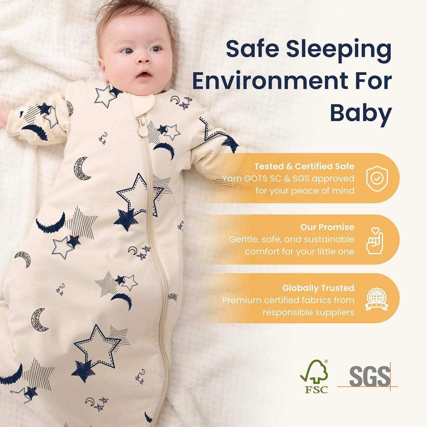 image:imageKaiyaBaby Organic Cotton Baby Sleep Sack Long Sleeve 10 TOG 618MMoonlit