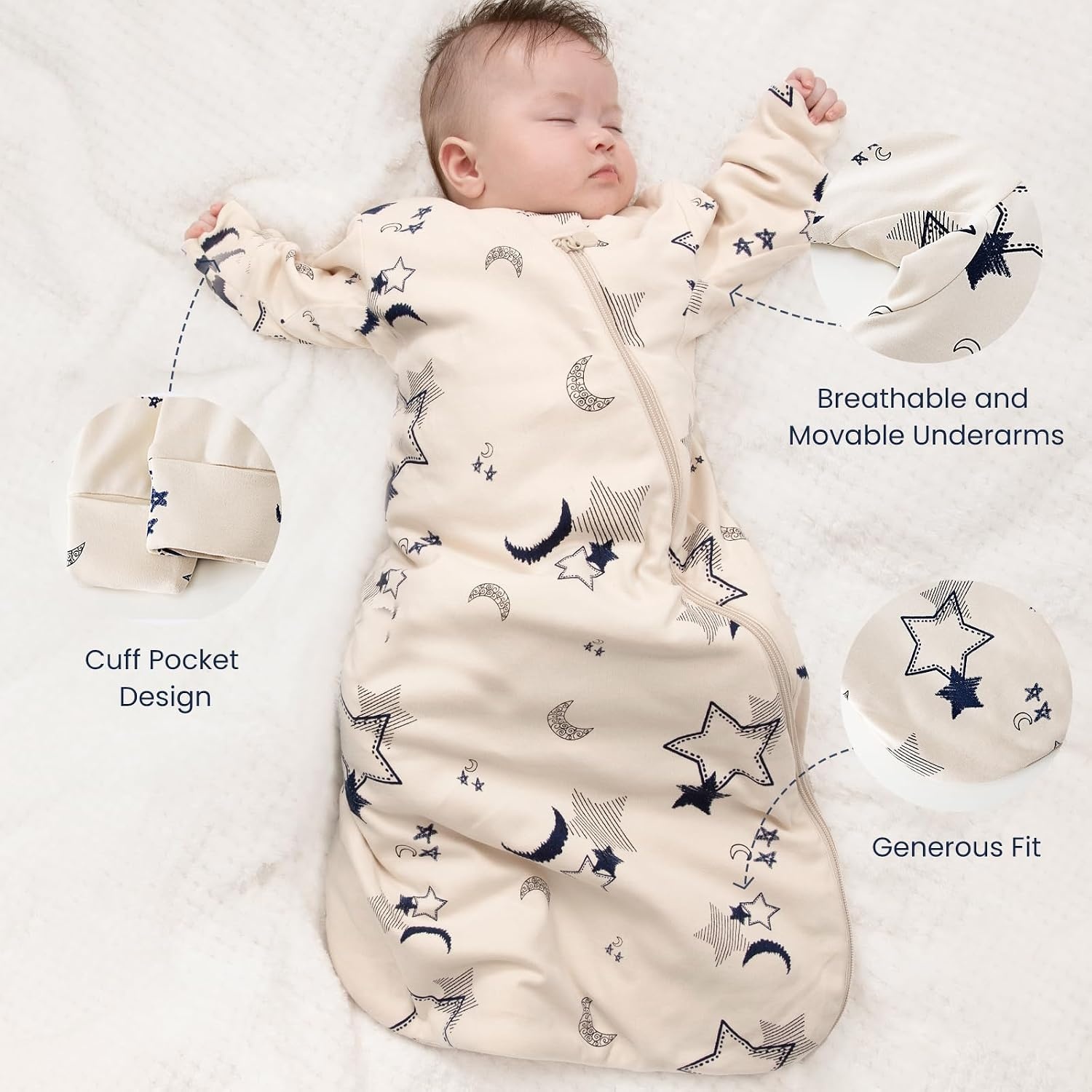 image:imageKaiyaBaby Organic Cotton Baby Sleep Sack Long Sleeve 10 TOG 618MMoonlit
