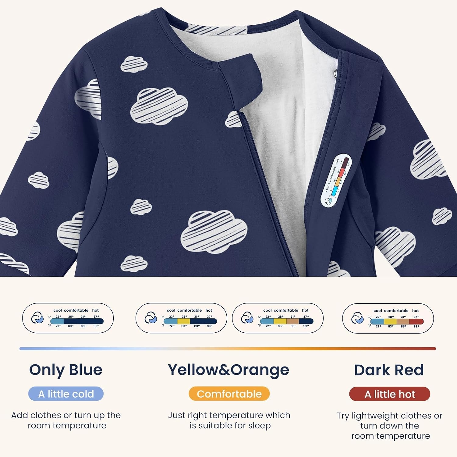 image:imageKaiyaBaby Organic Cotton Baby Sleep Sack Long Sleeve 10 TOG 618MNavy Sky