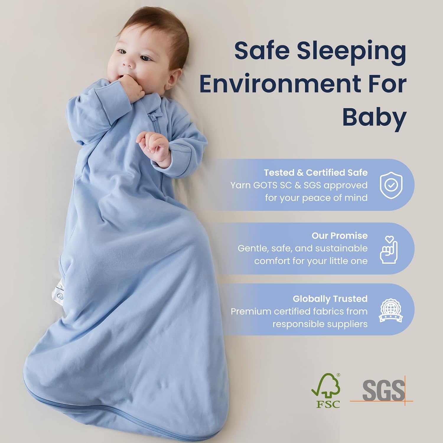 image:imageKaiyaBaby Organic Cotton Baby Sleep Sack Long Sleeve 10 TOG 618MQuiet Sky