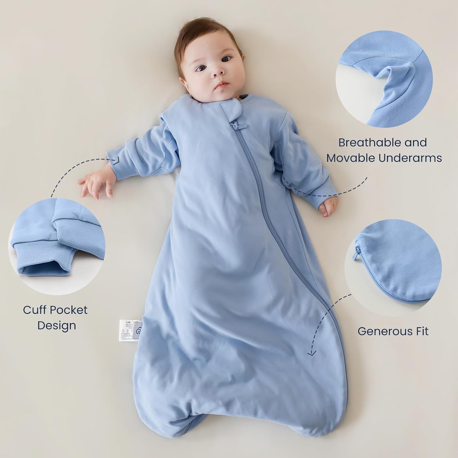 image:imageKaiyaBaby Organic Cotton Baby Sleep Sack Long Sleeve 10 TOG 618MQuiet Sky