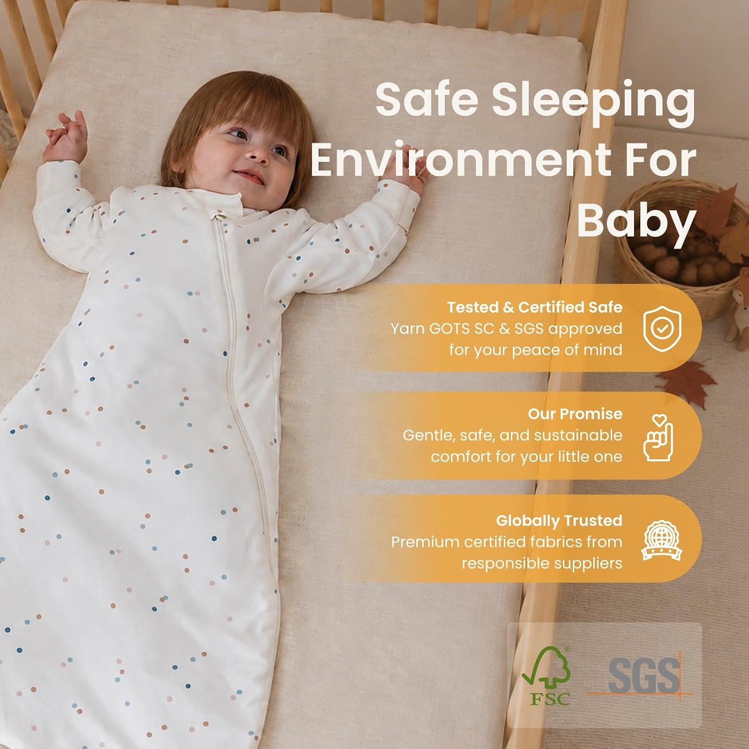 image:imageKaiyaBaby Organic Cotton Baby Sleep Sack Long Sleeve 10 TOG 618MSpark Dots