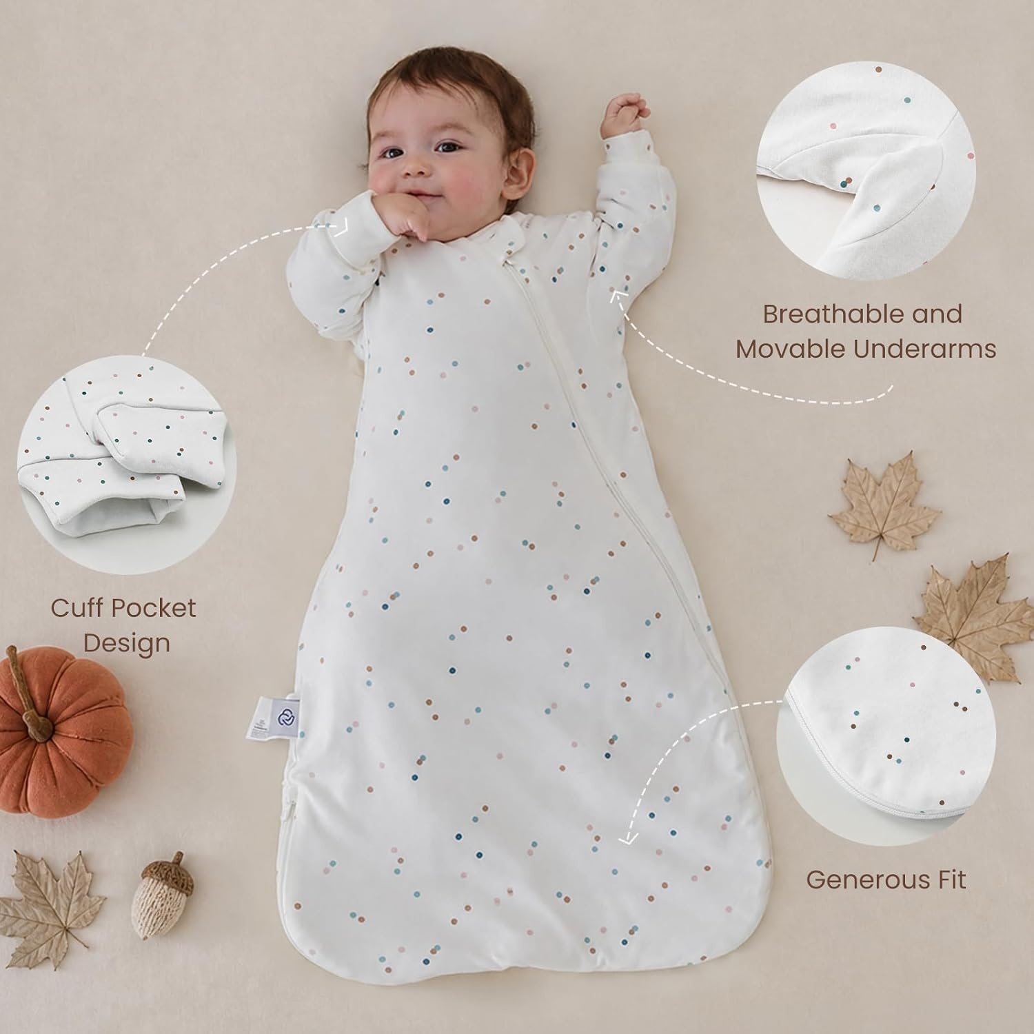 image:imageKaiyaBaby Organic Cotton Baby Sleep Sack Long Sleeve 10 TOG 618MSpark Dots