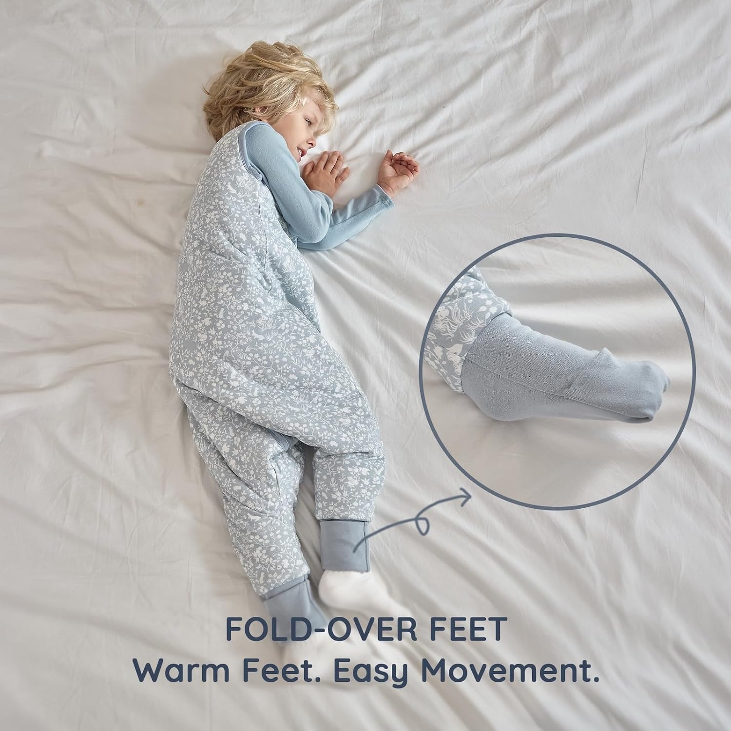 image:imageMosebears Cotton Toddler Sleep Sack with Feet 25 TOG Ultra Soft Toddler Sleeping Sack Baby Sleep Bag Walker Wearable BlanketBlue Rabbit