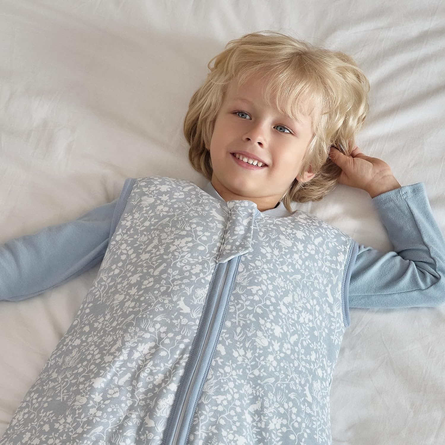 image:imageMosebears Cotton Toddler Sleep Sack with Feet 25 TOG Ultra Soft Toddler Sleeping Sack Baby Sleep Bag Walker Wearable BlanketBlue Rabbit
