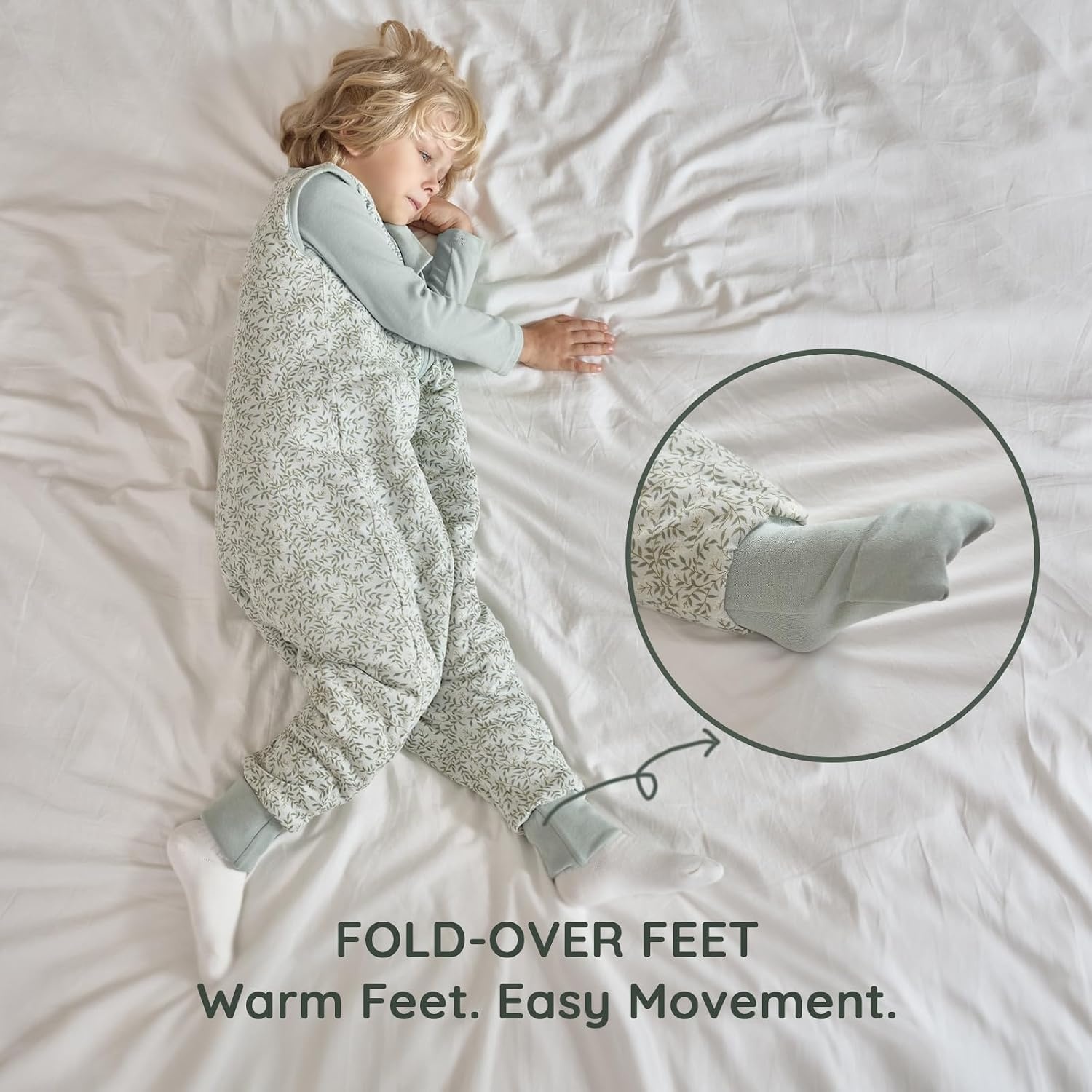 image:imageMosebears Cotton Toddler Sleep Sack with Feet 25 TOG Ultra Soft Toddler Sleeping Sack Baby Sleep Bag Walker Wearable BlanketGreen Leaf