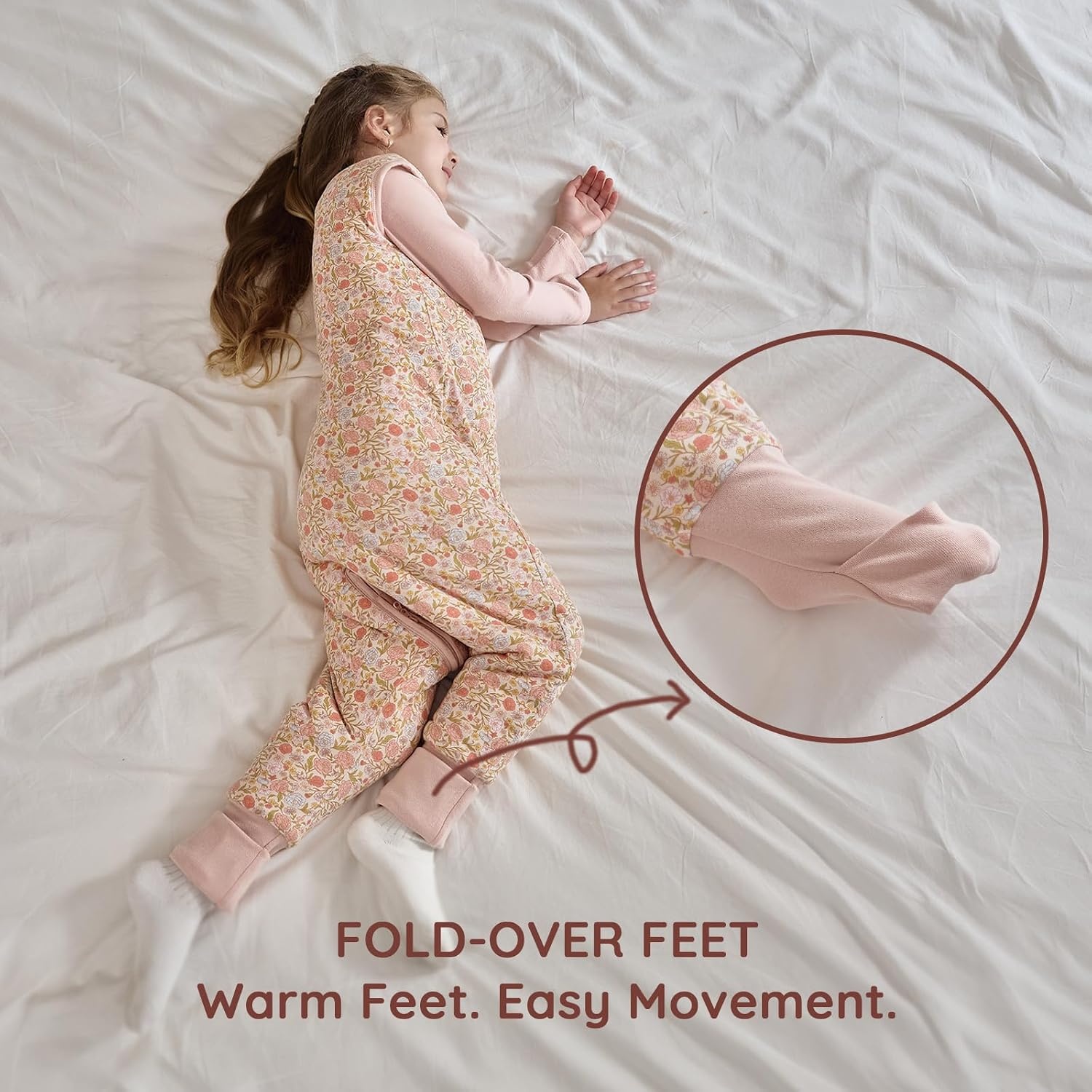 image:imageMosebears Cotton Toddler Sleep Sack with Feet 25 TOG Ultra Soft Toddler Sleeping Sack Baby Sleep Bag Walker Wearable BlanketPink Flower