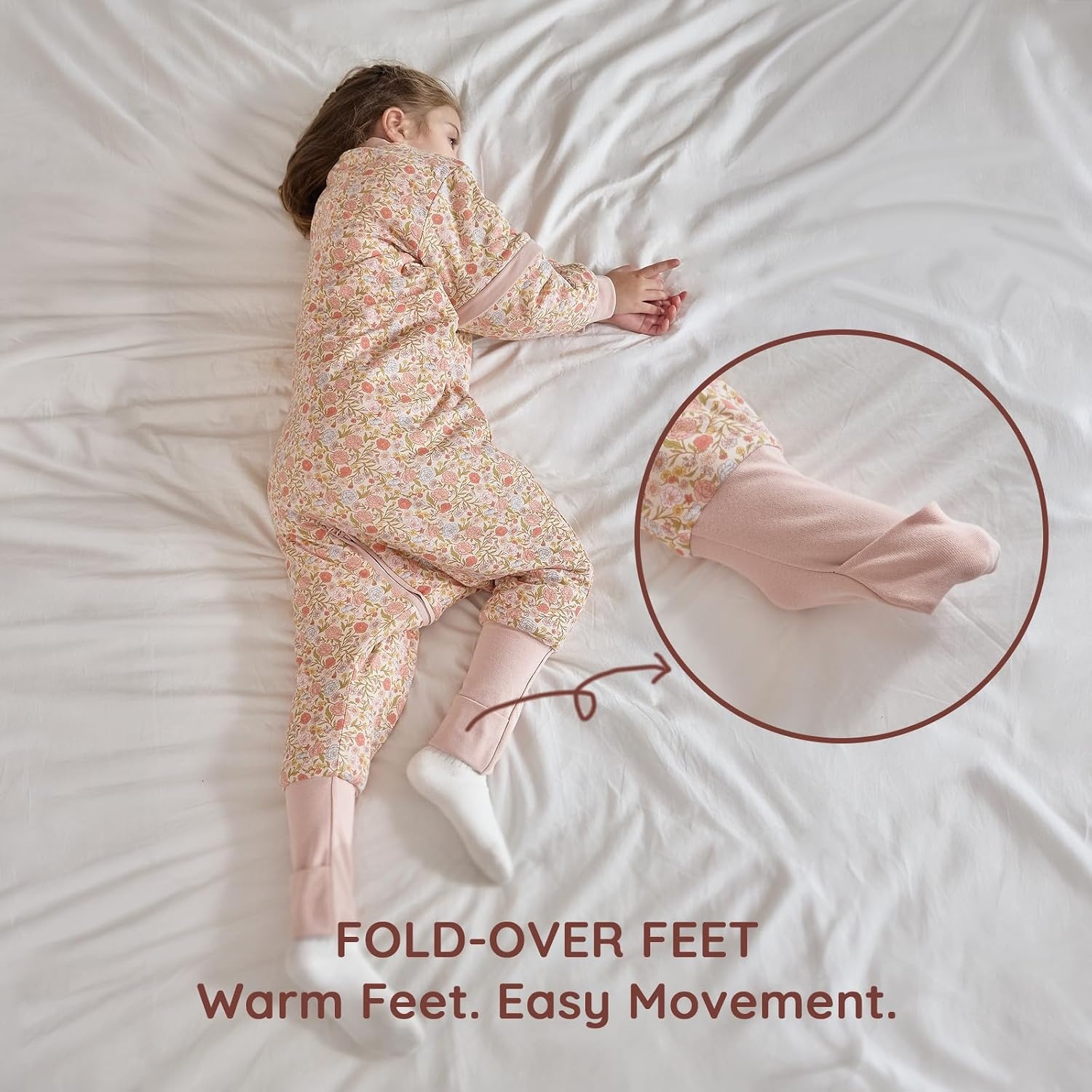 image:imageMosebears Cotton Toddler Sleep Sack with Feet 25 TOG Ultra Soft Toddler Sleeping Sack Walker Wearable BlanketPink Flower