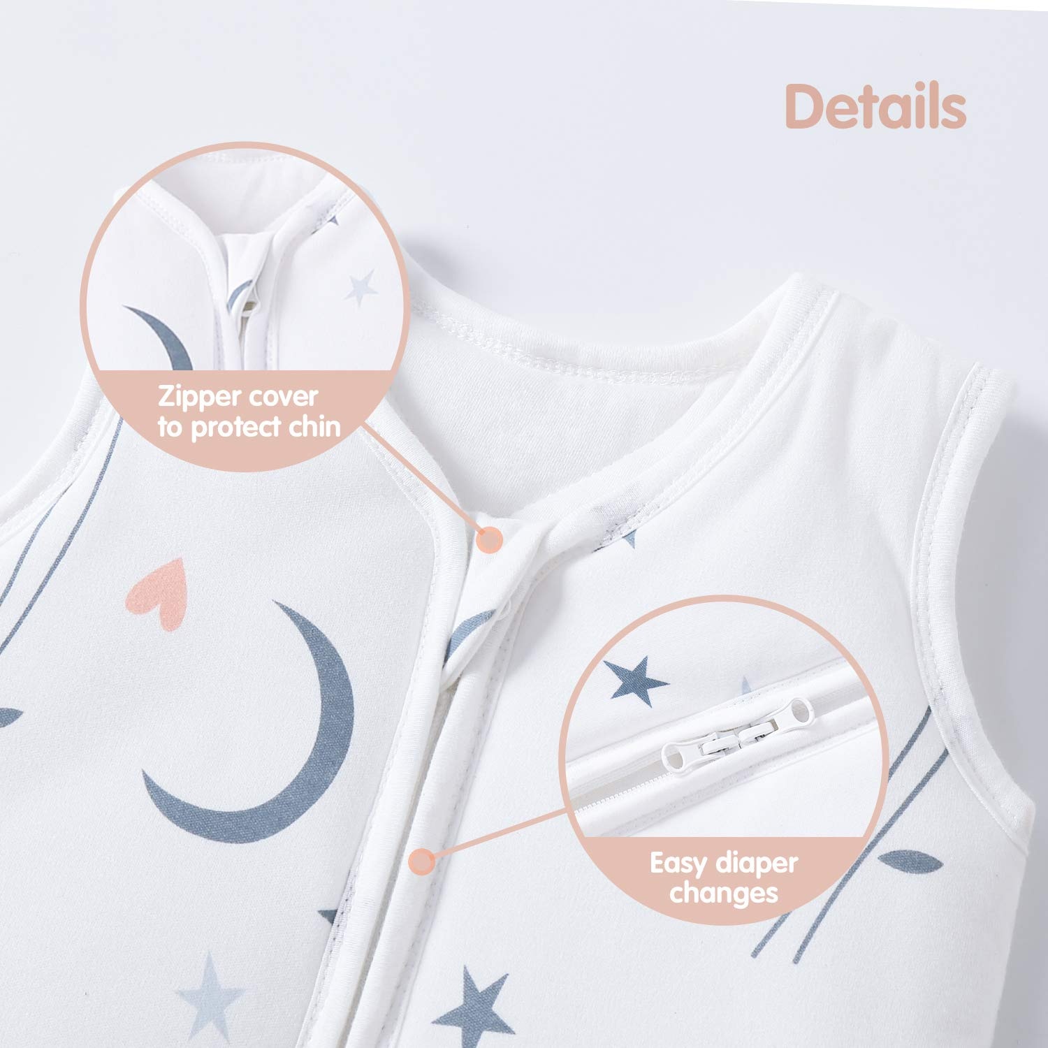 image:imageMosebears Sleep Sack Baby Winter Wearable Blanket with 2Way Zipper25 TOG Cotton Sleep Sack Unisex Calm Sage 612 MonthsAnimal White