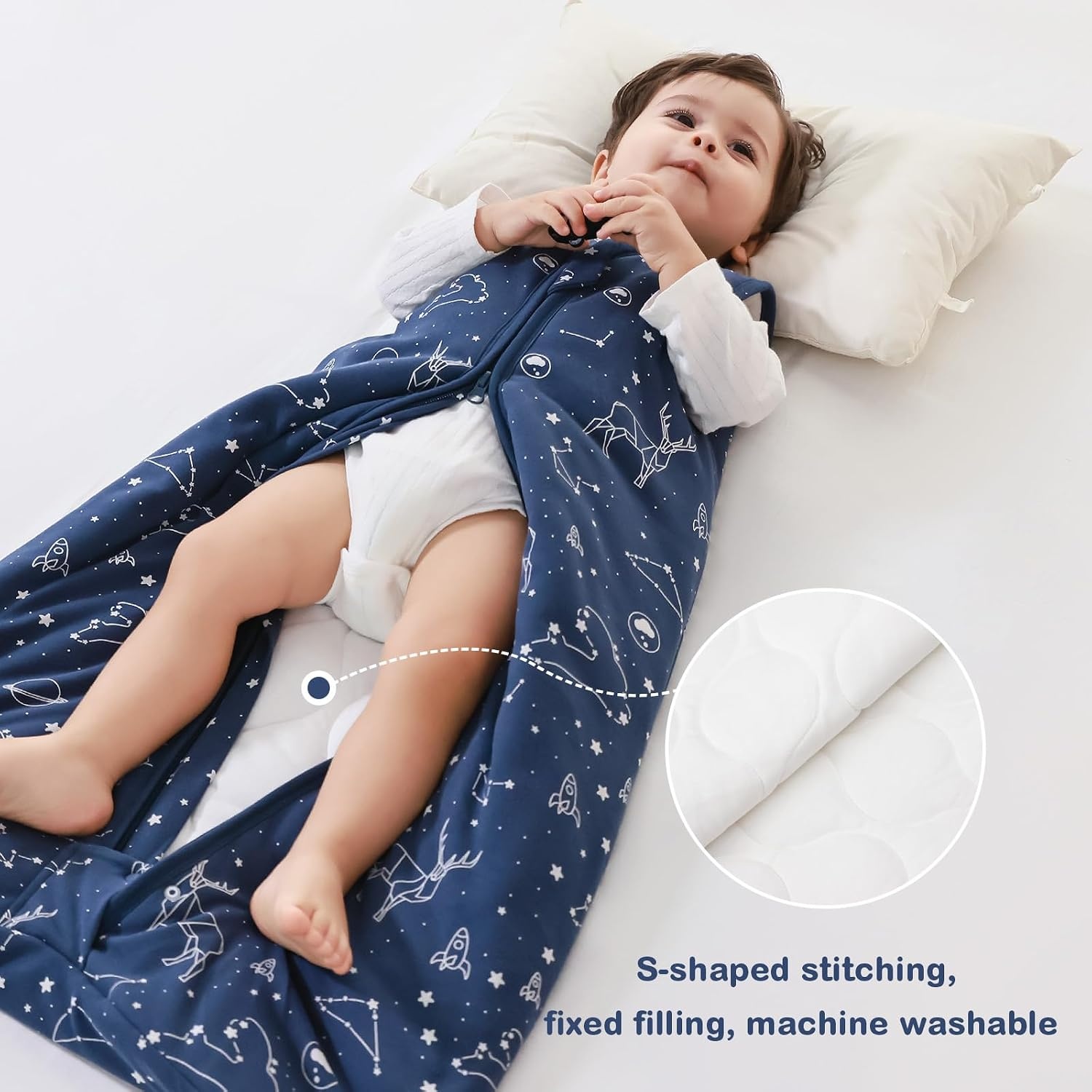 image:imageMosebears Sleep Sack Baby Winter Wearable Blanket with 2Way Zipper25 TOG Cotton Sleep Sack Unisex Calm Sage 612 MonthsNavy Blue