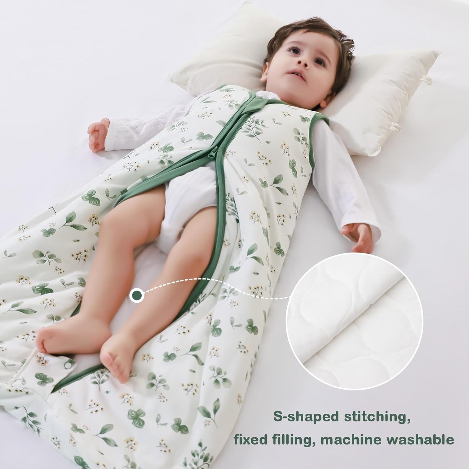 image:imageMosebears Sleep Sack Baby Winter Wearable Blanket with 2Way Zipper25 TOG Cotton Sleep Sack Unisex Calm Sage 612 MonthsPlant
