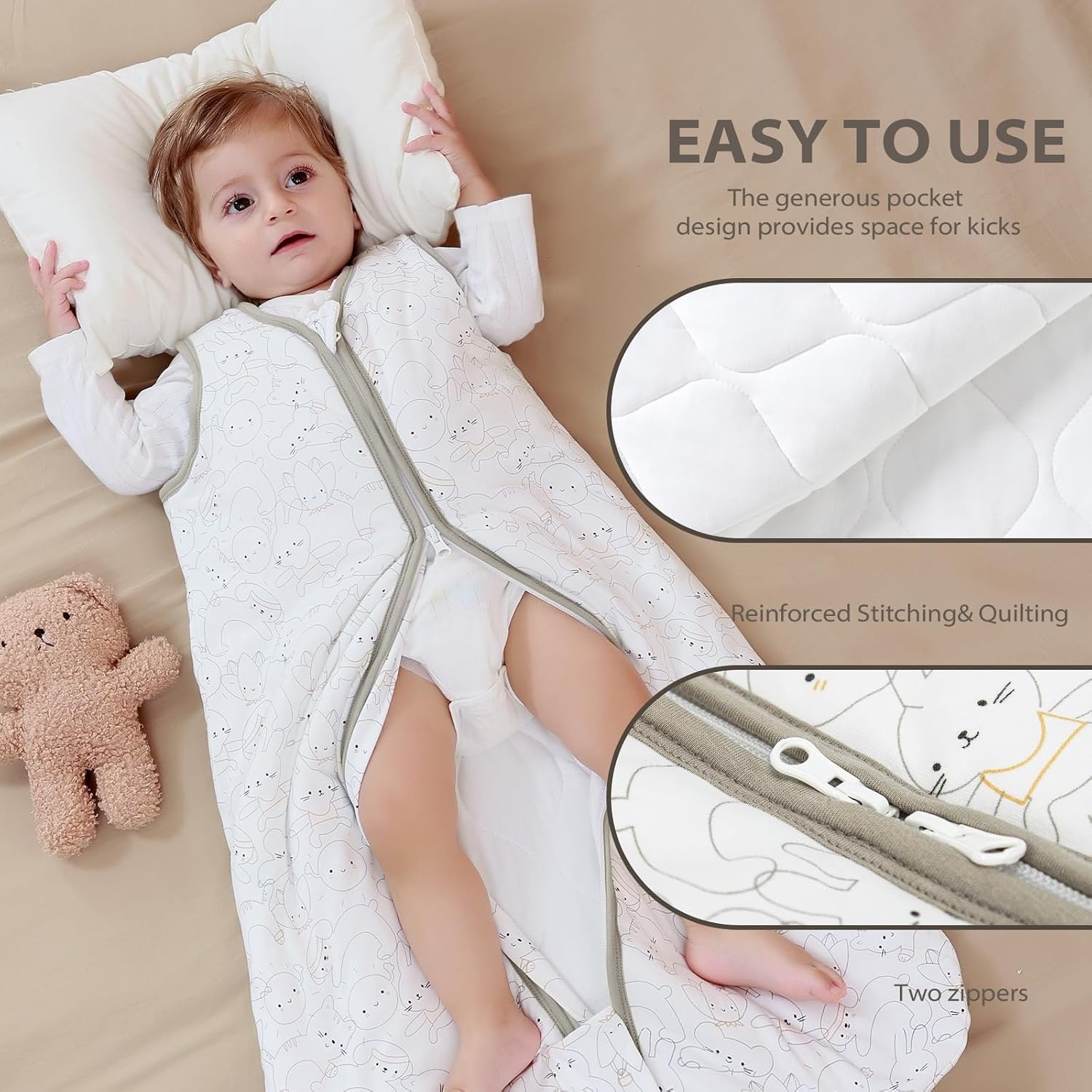 image:imageMosebears Sleep Sack Baby Winter Wearable Blanket with 2Way Zipper25 TOG Cotton Sleep Sack Unisex Calm Sage 612 MonthsRabbit Cat